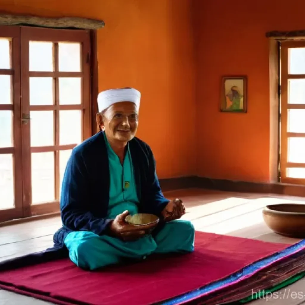 네팔 전통 약초와 치유 문화 - **Ayurvedic Consultation in a Himalayan Setting**: A serene, wide-angle shot of an elderly, wise-loo...