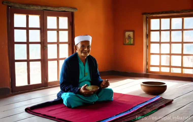 네팔 전통 약초와 치유 문화 - **Ayurvedic Consultation in a Himalayan Setting**: A serene, wide-angle shot of an elderly, wise-loo...