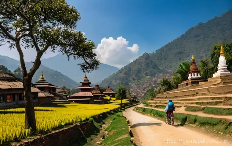 네팔의 자전거 트레일 - **High-Altitude Himalayan Cycling Adventure:**
    "A male or female mountain biker, wearing a vibra...