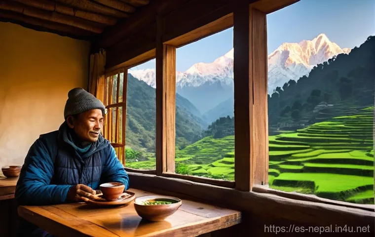 네팔의 자전거 트레일 - **Cultural Immersion Cycling in a Nepalese Valley:**
    "A cyclist, gender-neutral, wearing comfort...
