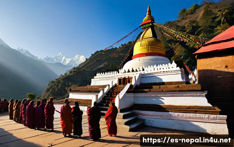 불교와 힌두교가 공존하는 네팔 종교 - **A Sacred Tapestry of Faiths in Nepal**
Prompt: A breathtaking wide shot of an ancient Nepali t...
