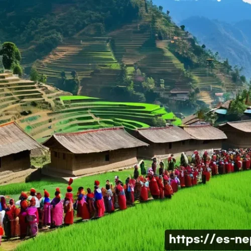 Home 33 네팔의 다국어 문화 - A vibrant cultural festival scene in rural Nepal, showcasing diverse ethnic groups wearing tradition...