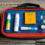 Home 18 네팔 여행 시 필수 의약품 - A detailed travel health kit layout on a rustic wooden table featuring essential medications and sup...